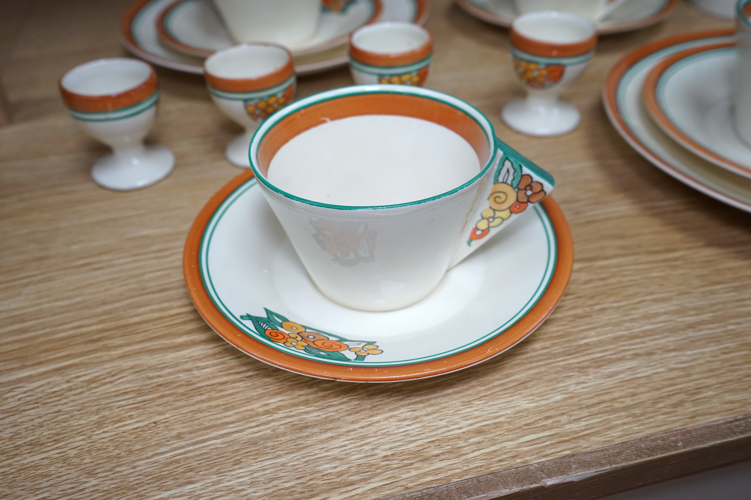 A Clarice Cliff part teaset, 1930's. Condition - fair to good